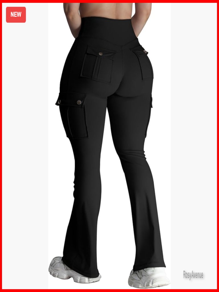 Flare Leggings With Pockets High Waisted Butt Lifting Cargo Yoga Pants Tummy